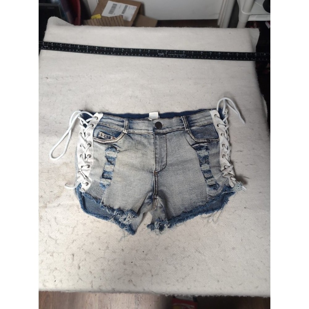Be Wicked Denim Shorts Booty Lace Up Sides Distressed Size M